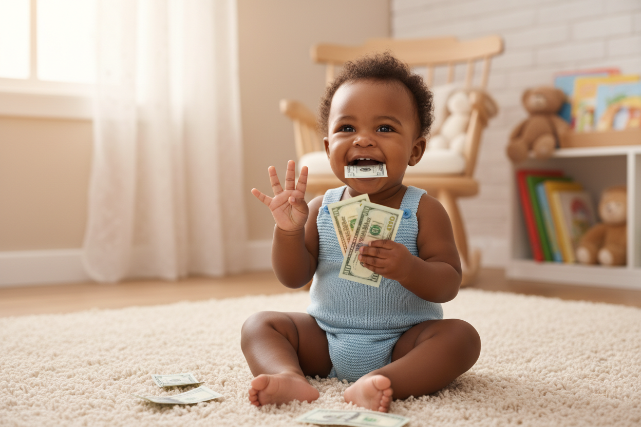 a black baby counting money