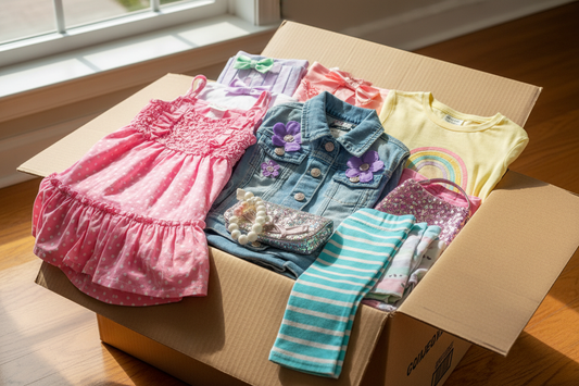 a box full of girl clothes